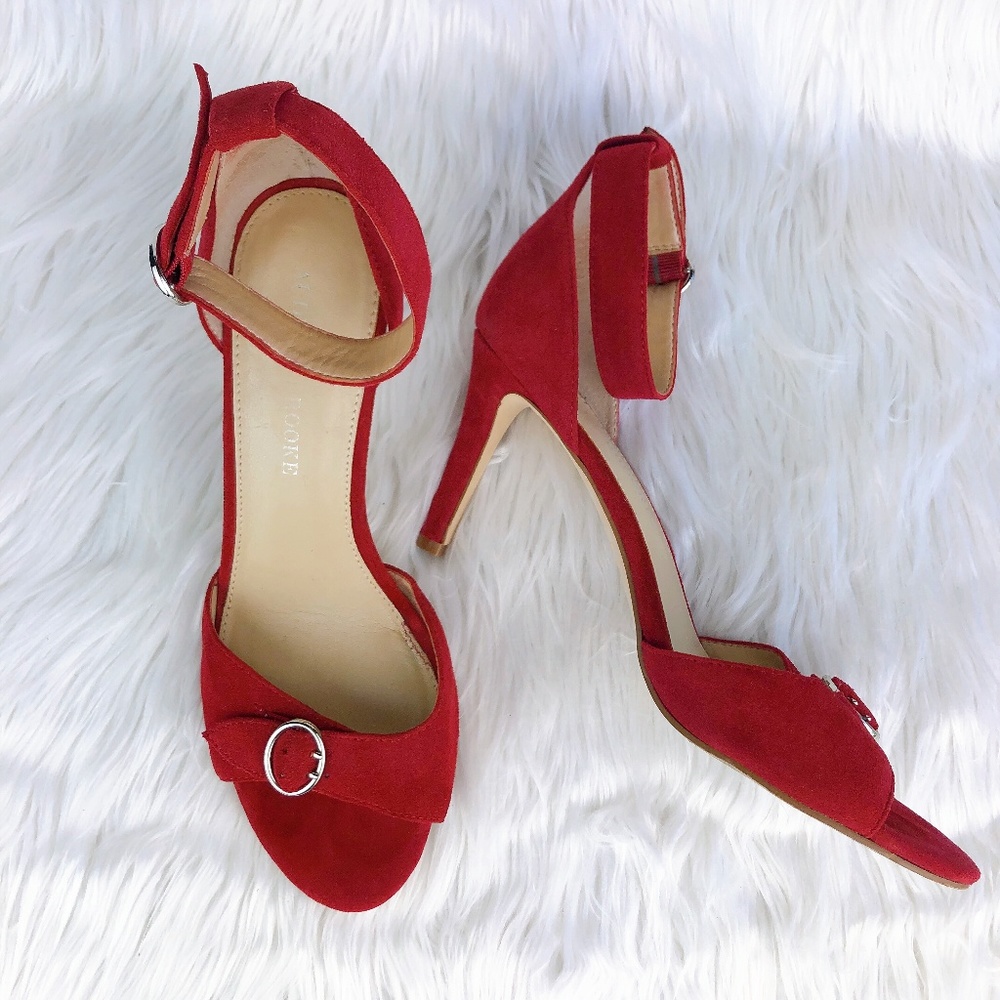 ♥️ Red Suede Ankle Strap Heeled Sandals ♥️